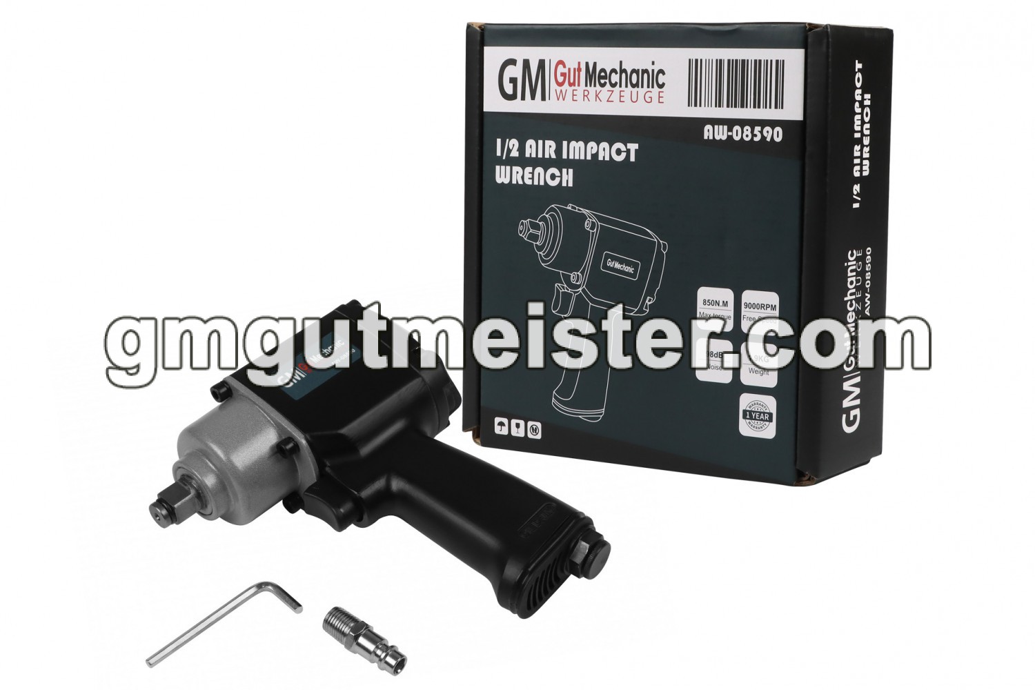 КЛЮЧ (ГАЙКОВЕРТ) ПНЕВМАТИЧНИЙ GUT MECHANIC 1/2" 850NM 9000 ОБ/ХВ L-144MM AW08590